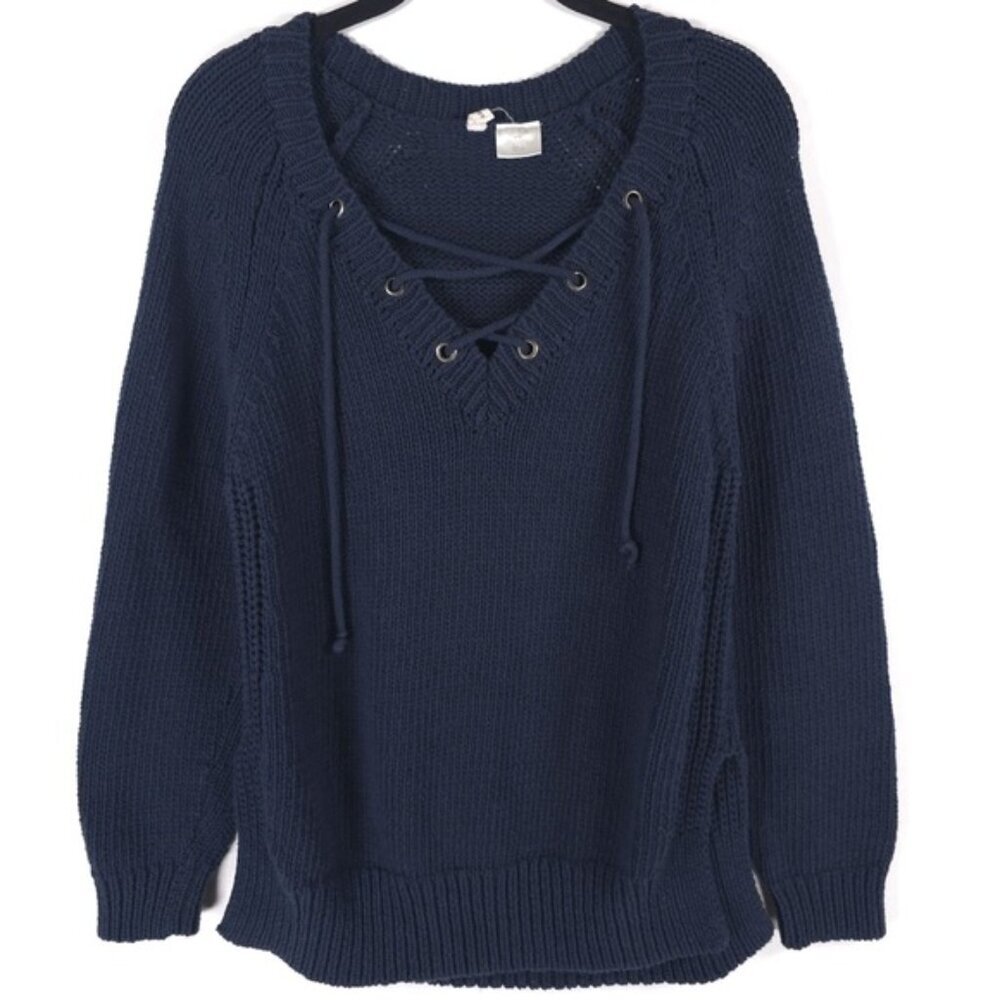 ANTHROPOLOGIE MOTH ROMANIA🇷🇴MADE Navy Asbury Laced Open Knit Sweater MEDIUM